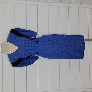 VINTAGE 80s NWOT Gregory Designs size 16p blue & black polka dot midi dress